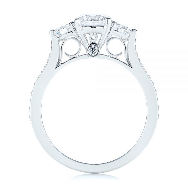 18k White Gold Three Stone Filigree Peekaboo Diamond Engagement Ring - Front View - 105208
