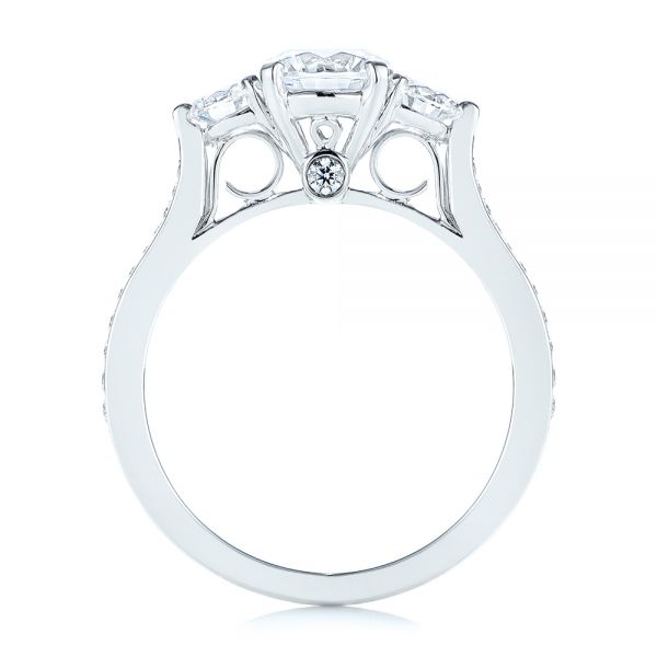 14k White Gold 14k White Gold Three Stone Filigree Peekaboo Diamond Engagement Ring - Front View -  105208