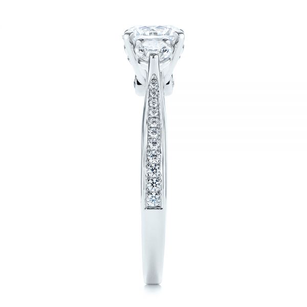 18k White Gold Three Stone Filigree Peekaboo Diamond Engagement Ring - Side View - 105208