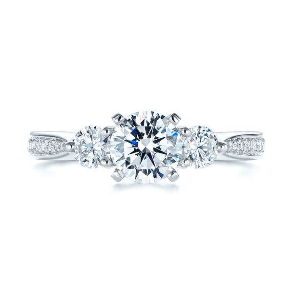 18k White Gold Three Stone Filigree Peekaboo Diamond Engagement Ring - Top View -  105208