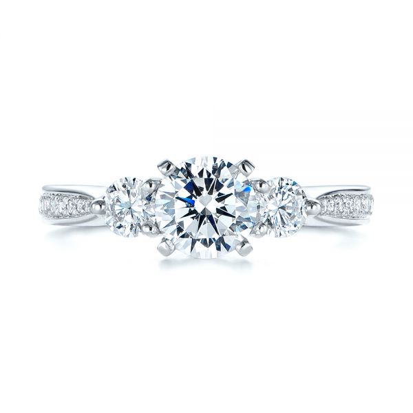 18k White Gold Three Stone Filigree Peekaboo Diamond Engagement Ring - Top View - 105208