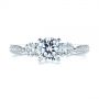 18k White Gold Three Stone Filigree Peekaboo Diamond Engagement Ring - Top View -  105208 - Thumbnail