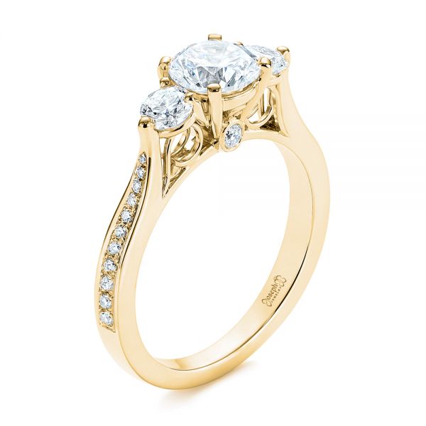 18k Yellow Gold 18k Yellow Gold Three Stone Filigree Peekaboo Diamond Engagement Ring - Three-Quarter View - 105208