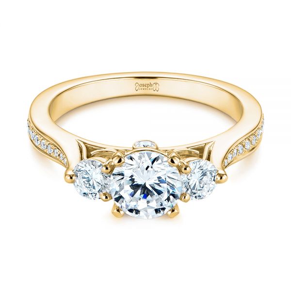 18k Yellow Gold 18k Yellow Gold Three Stone Filigree Peekaboo Diamond Engagement Ring - Flat View - 105208