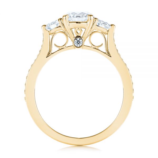 18k Yellow Gold 18k Yellow Gold Three Stone Filigree Peekaboo Diamond Engagement Ring - Front View -  105208