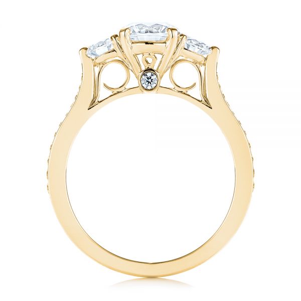 18k Yellow Gold 18k Yellow Gold Three Stone Filigree Peekaboo Diamond Engagement Ring - Front View - 105208