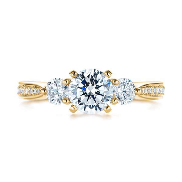 18k Yellow Gold 18k Yellow Gold Three Stone Filigree Peekaboo Diamond Engagement Ring - Top View - 105208