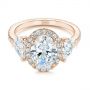18k Rose Gold 18k Rose Gold Three Stone Half Moon Diamond Halo Engagement Ring - Flat View -  105184 - Thumbnail