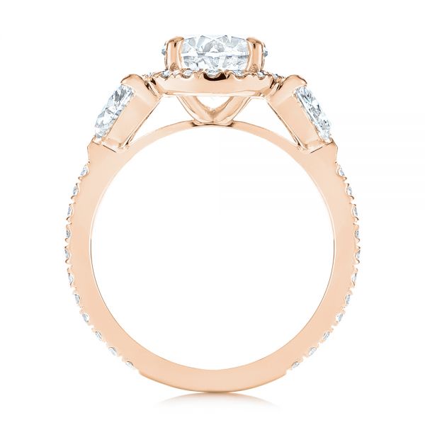 14k Rose Gold 14k Rose Gold Three Stone Half Moon Diamond Halo Engagement Ring - Front View - 105184