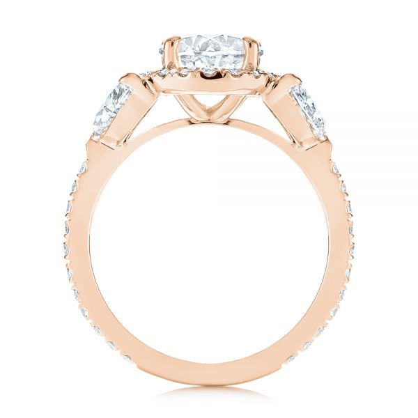 18k Rose Gold 18k Rose Gold Three Stone Half Moon Diamond Halo Engagement Ring - Front View -  105184