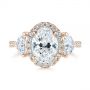 14k Rose Gold 14k Rose Gold Three Stone Half Moon Diamond Halo Engagement Ring - Top View -  105184 - Thumbnail