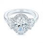  Platinum Three Stone Half Moon Diamond Halo Engagement Ring - Flat View -  105184 - Thumbnail