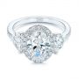 14k White Gold 14k White Gold Three Stone Half Moon Diamond Halo Engagement Ring - Flat View -  105184 - Thumbnail