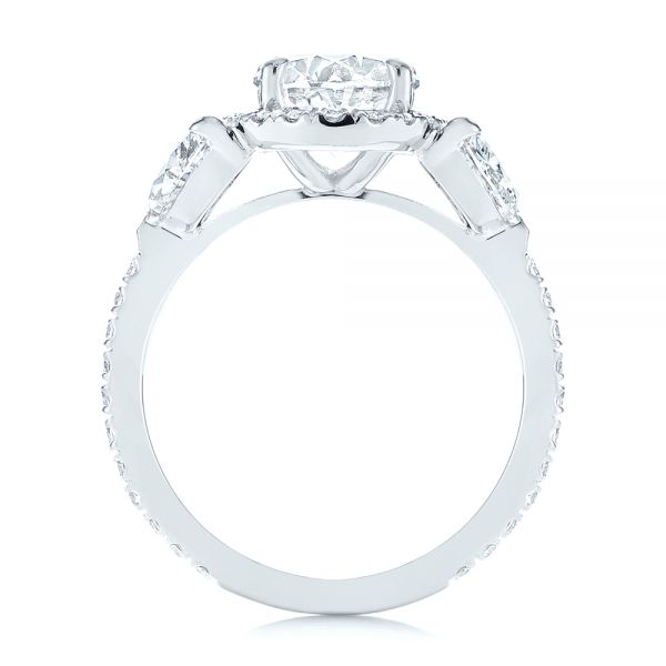 Platinum Three Stone Half Moon Diamond Halo Engagement Ring - Front View - 105184
