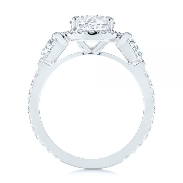 18k White Gold 18k White Gold Three Stone Half Moon Diamond Halo Engagement Ring - Front View -  105184