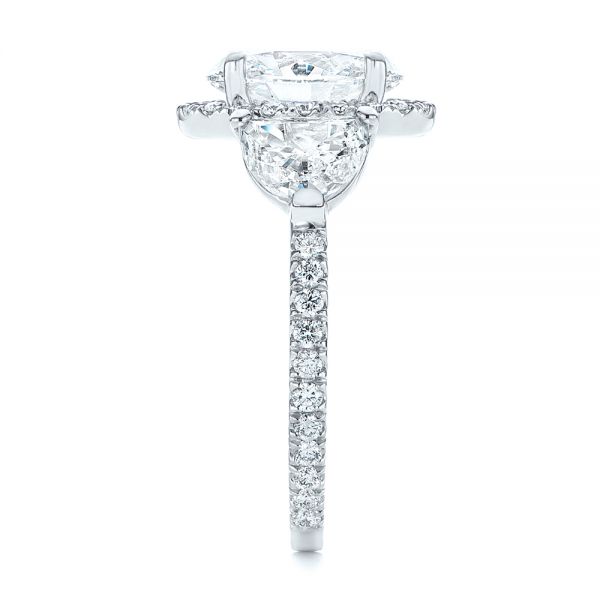  Platinum Three Stone Half Moon Diamond Halo Engagement Ring - Side View -  105184