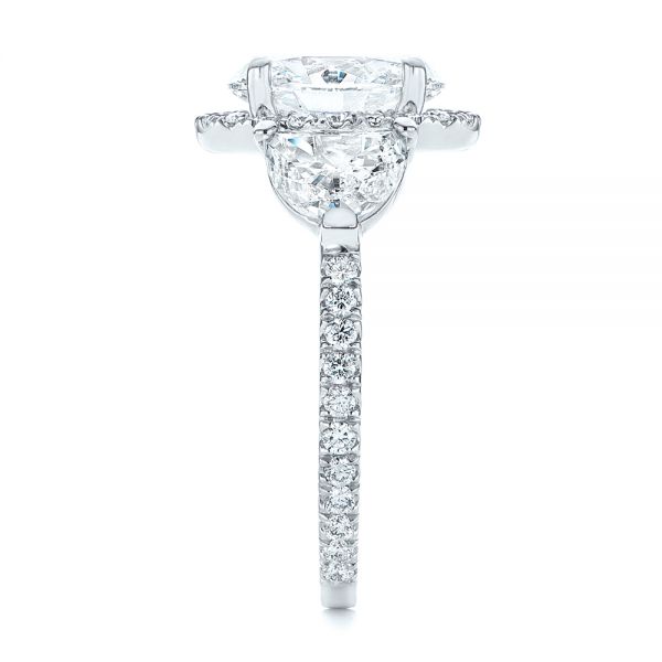 Platinum Three Stone Half Moon Diamond Halo Engagement Ring - Side View - 105184