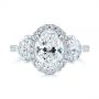 Platinum Three Stone Half Moon Diamond Halo Engagement Ring - Top View -  105184 - Thumbnail