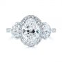 14k White Gold 14k White Gold Three Stone Half Moon Diamond Halo Engagement Ring - Top View -  105184 - Thumbnail