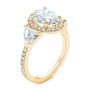 18k Yellow Gold 18k Yellow Gold Three Stone Half Moon Diamond Halo Engagement Ring - Three-Quarter View -  105184 - Thumbnail