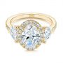 14k Yellow Gold 14k Yellow Gold Three Stone Half Moon Diamond Halo Engagement Ring - Flat View -  105184 - Thumbnail