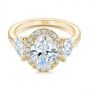 18k Yellow Gold 18k Yellow Gold Three Stone Half Moon Diamond Halo Engagement Ring - Flat View -  105184 - Thumbnail