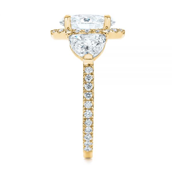 14k Yellow Gold 14k Yellow Gold Three Stone Half Moon Diamond Halo Engagement Ring - Side View -  105184