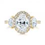 18k Yellow Gold 18k Yellow Gold Three Stone Half Moon Diamond Halo Engagement Ring - Top View -  105184 - Thumbnail