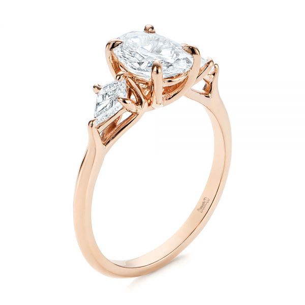 18k Rose Gold 18k Rose Gold Three Stone Kite Diamond Engagement Ring - Three-Quarter View -  105848