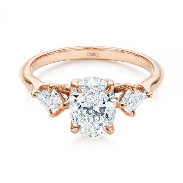 18k Rose Gold 18k Rose Gold Three Stone Kite Diamond Engagement Ring - Flat View -  105848