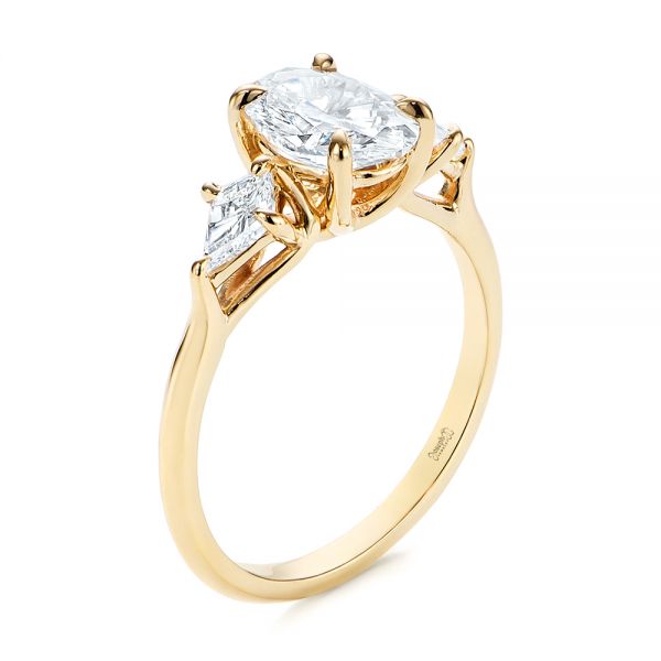 14k Yellow Gold Three Stone Kite Diamond Engagement Ring - Three-Quarter View -  105848