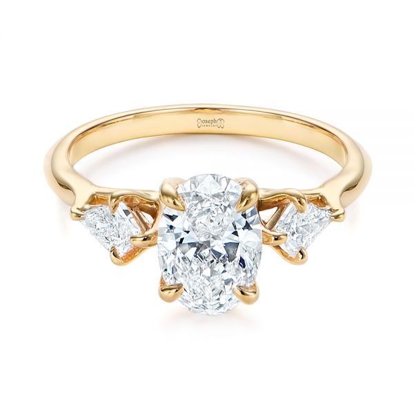 14k Yellow Gold Three Stone Kite Diamond Engagement Ring - Flat View - 105848