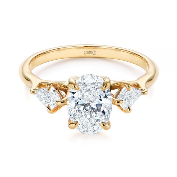 14k Yellow Gold Three Stone Kite Diamond Engagement Ring - Flat View -  105848