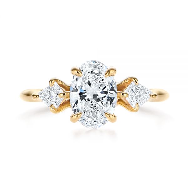 14k Yellow Gold Three Stone Kite Diamond Engagement Ring - Top View - 105848