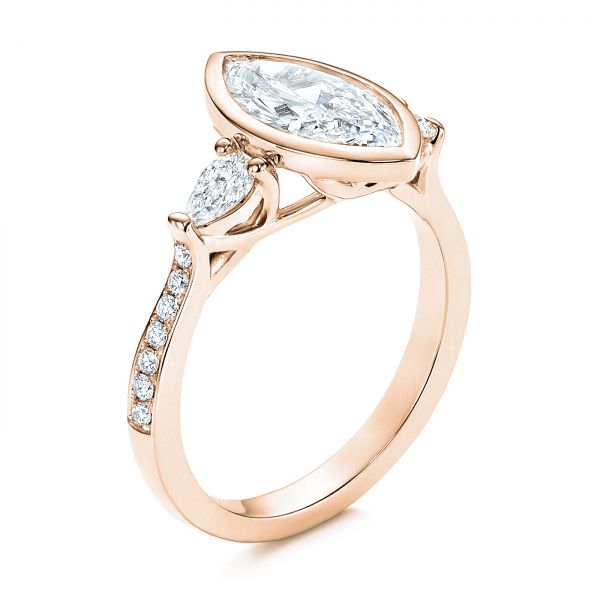 14k Rose Gold 14k Rose Gold Three Stone Marquise Diamond Engagement Ring - Three-Quarter View -  106658