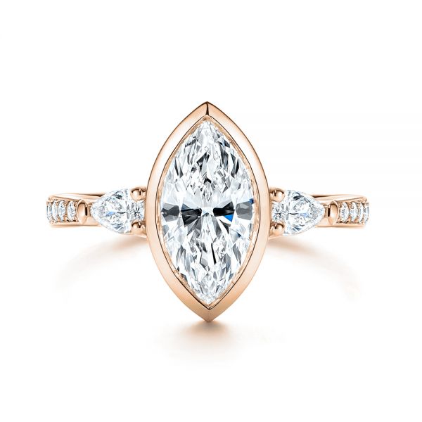 18k Rose Gold 18k Rose Gold Three Stone Marquise Diamond Engagement Ring - Top View -  106658