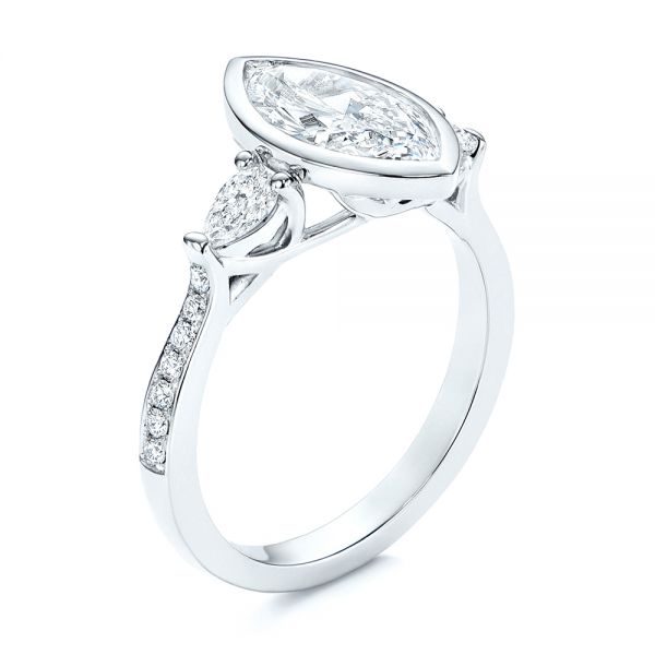 18k White Gold 18k White Gold Three Stone Marquise Diamond Engagement Ring - Three-Quarter View -  106658