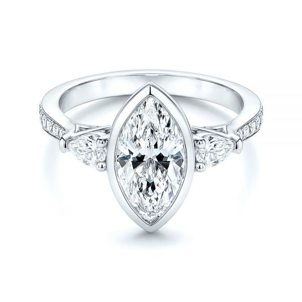 18k White Gold 18k White Gold Three Stone Marquise Diamond Engagement Ring - Flat View -  106658