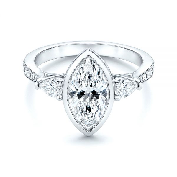 14k White Gold 14k White Gold Three Stone Marquise Diamond Engagement Ring - Flat View -  106658