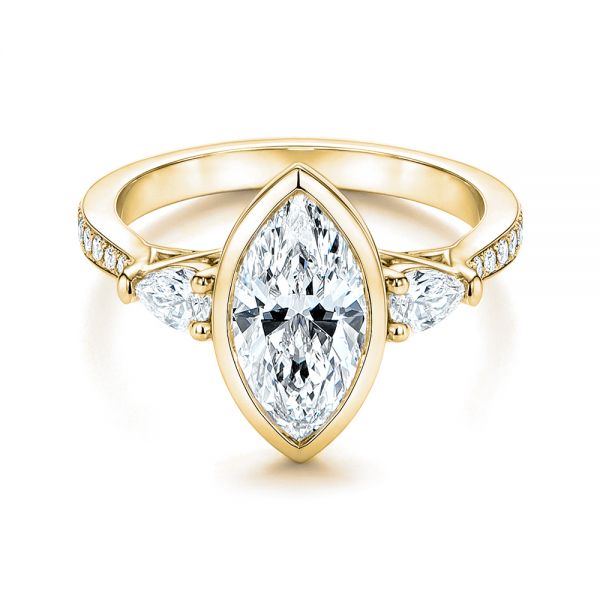 18k Yellow Gold 18k Yellow Gold Three Stone Marquise Diamond Engagement Ring - Flat View -  106658