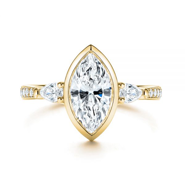 18k Yellow Gold 18k Yellow Gold Three Stone Marquise Diamond Engagement Ring - Top View -  106658