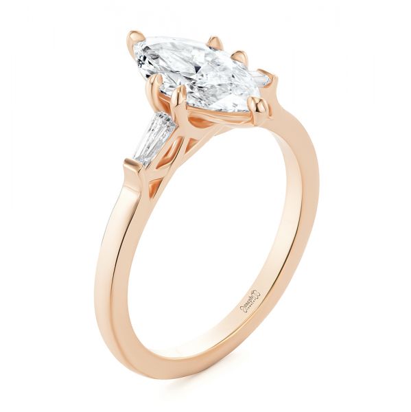 14k Rose Gold 14k Rose Gold Three Stone Marquise And Tapered Baguette Diamond Engagement Ring - Three-Quarter View -  107617 - Thumbnail