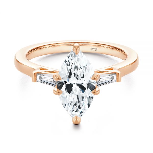 14k Rose Gold 14k Rose Gold Three Stone Marquise And Tapered Baguette Diamond Engagement Ring - Flat View - 107617