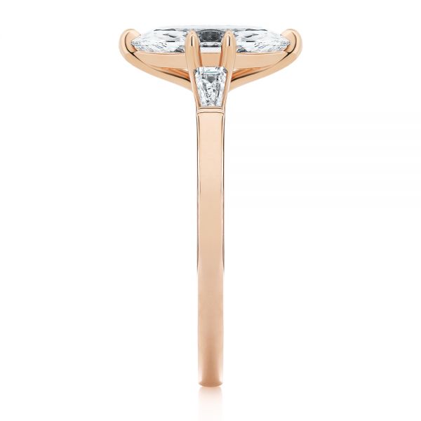 14k Rose Gold 14k Rose Gold Three Stone Marquise And Tapered Baguette Diamond Engagement Ring - Side View -  107617 - Thumbnail