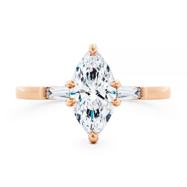 14k Rose Gold 14k Rose Gold Three Stone Marquise And Tapered Baguette Diamond Engagement Ring - Top View -  107617 - Thumbnail