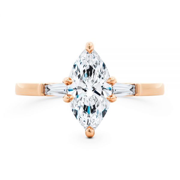 14k Rose Gold 14k Rose Gold Three Stone Marquise And Tapered Baguette Diamond Engagement Ring - Top View - 107617