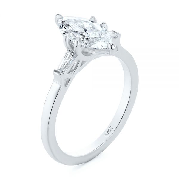 18k White Gold 18k White Gold Three Stone Marquise And Tapered Baguette Diamond Engagement Ring - Three-Quarter View -  107617 - Thumbnail