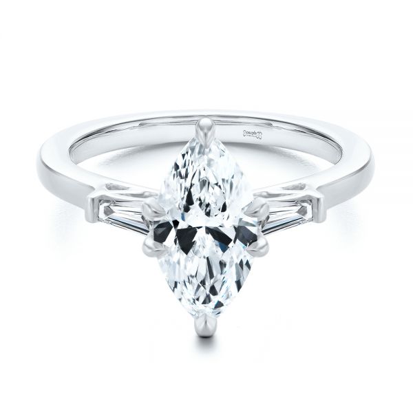 14k White Gold 14k White Gold Three Stone Marquise And Tapered Baguette Diamond Engagement Ring - Flat View -  107617 - Thumbnail