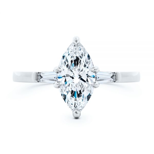  Platinum Platinum Three Stone Marquise And Tapered Baguette Diamond Engagement Ring - Top View -  107617 - Thumbnail