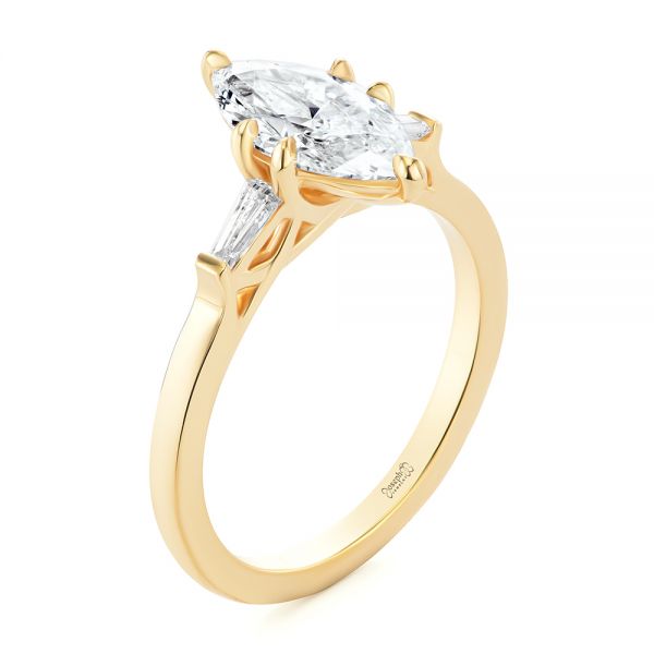 14k Yellow Gold Three Stone Marquise And Tapered Baguette Diamond Engagement Ring - Three-Quarter View -  107617
